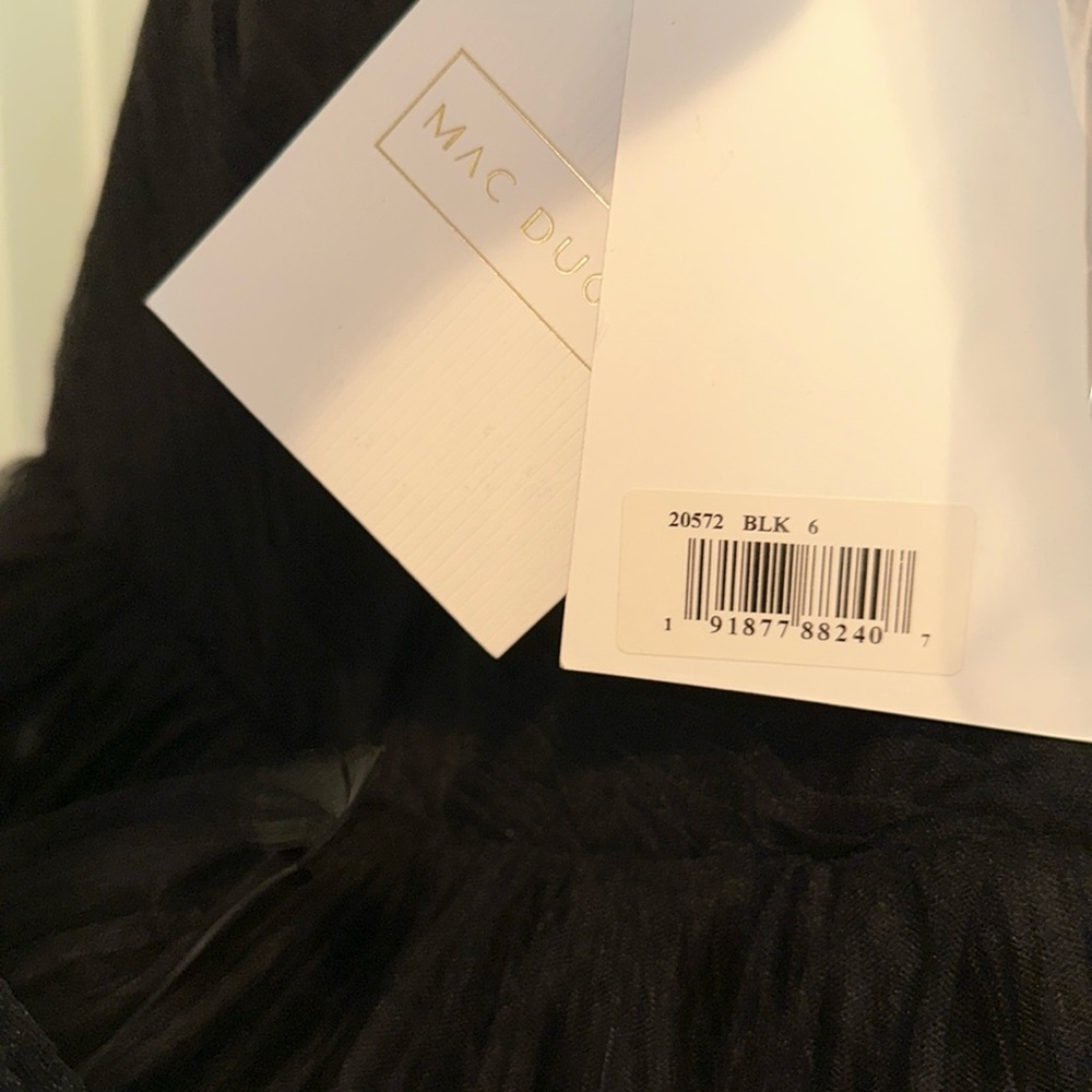 Mac Duggal Black Strapless Tulle Gown with Feather Detail - Picture 10 of 16